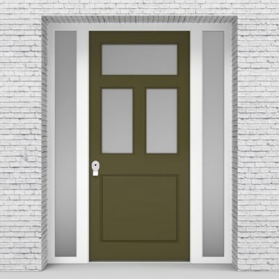 12.single Door With Two Side Panels Edwardian 4 Panel With 3 Glass Panes Reed Green (ral6013)