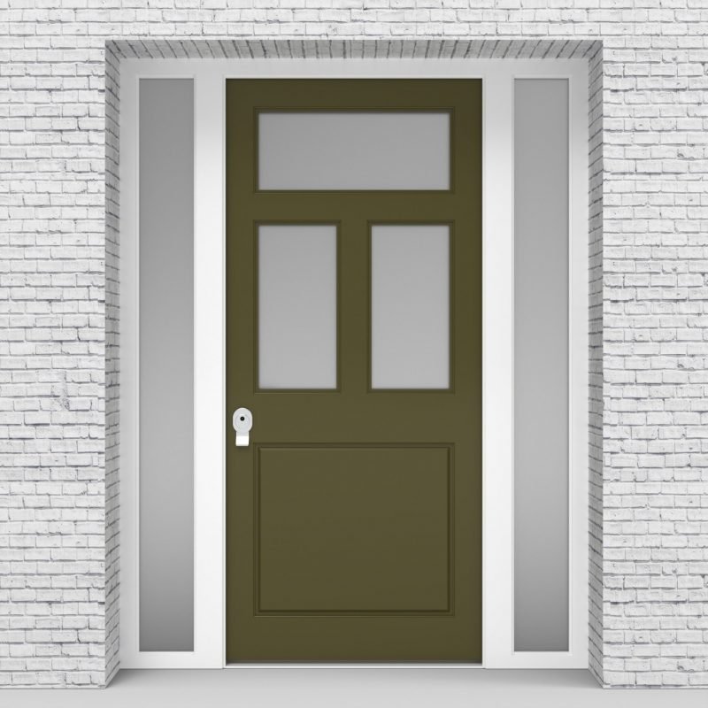 12.single Door With Two Side Panels Edwardian 4 Panel With 3 Glass Panes Reed Green (ral6013)