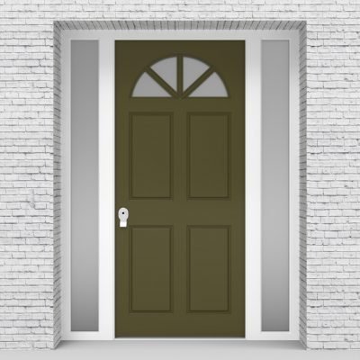 12.single Door With Two Side Panels Edwardian 4 Panel With Arched Glass Pane Reed Green (ral6013)