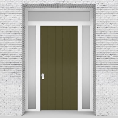 12.single Door With Two Side Panels And Transom 4 Vertical Lines Reed Green (ral6013)