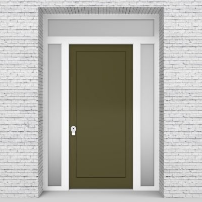 12.single Door With Two Side Panels And Transom One Panel Reed Green (ral6013)