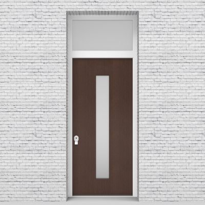 2.single Door With Transom Plain With Central Glass Dark Oak