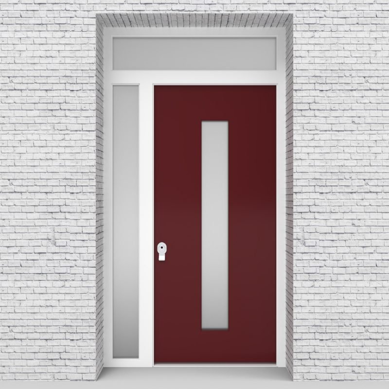 8.single Door With Left Side Panel And Transom Plain With Central Glass Ruby Red (ral3003)