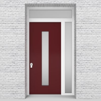 8.single Door With Right Side Panel And Transom Plain With Central Glass Ruby Red (ral3003)