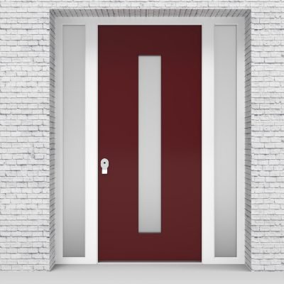 8.single Door With Two Side Panels Plain With Central Glass Ruby Red (ral3003)