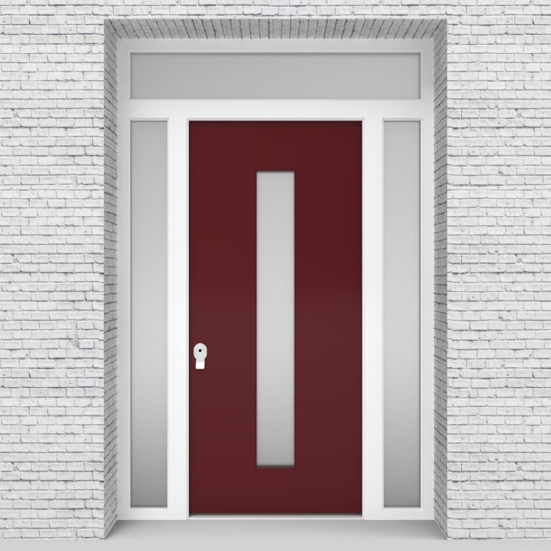 8.single Door With Two Side Panels And Transom Plain With Central Glass Ruby Red (ral3003)