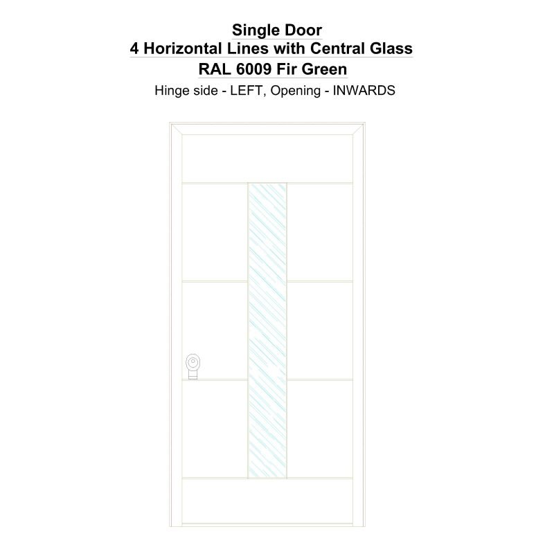 Sd 4 Horizontal Lines With Central Glass Ral 6009 Fir Green Security Door
