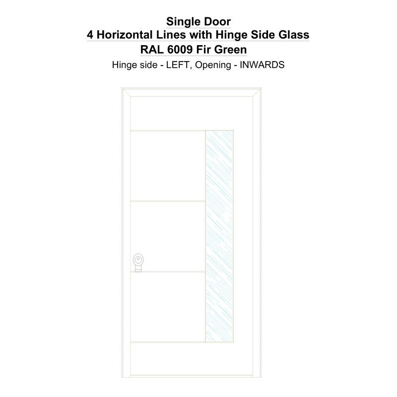 Sd 4 Horizontal Lines With Hinge Side Glass Ral 6009 Fir Green Security Door