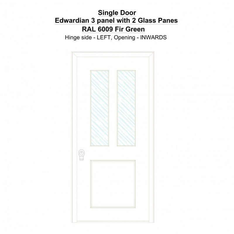 Sd Edwardian 3 Panel With 2 Glass Panes Ral 6009 Fir Green Security Door