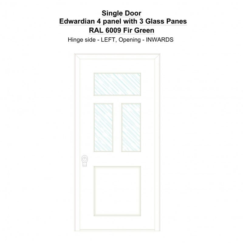 Sd Edwardian 4 Panel With 3 Glass Panes Ral 6009 Fir Green Security Door