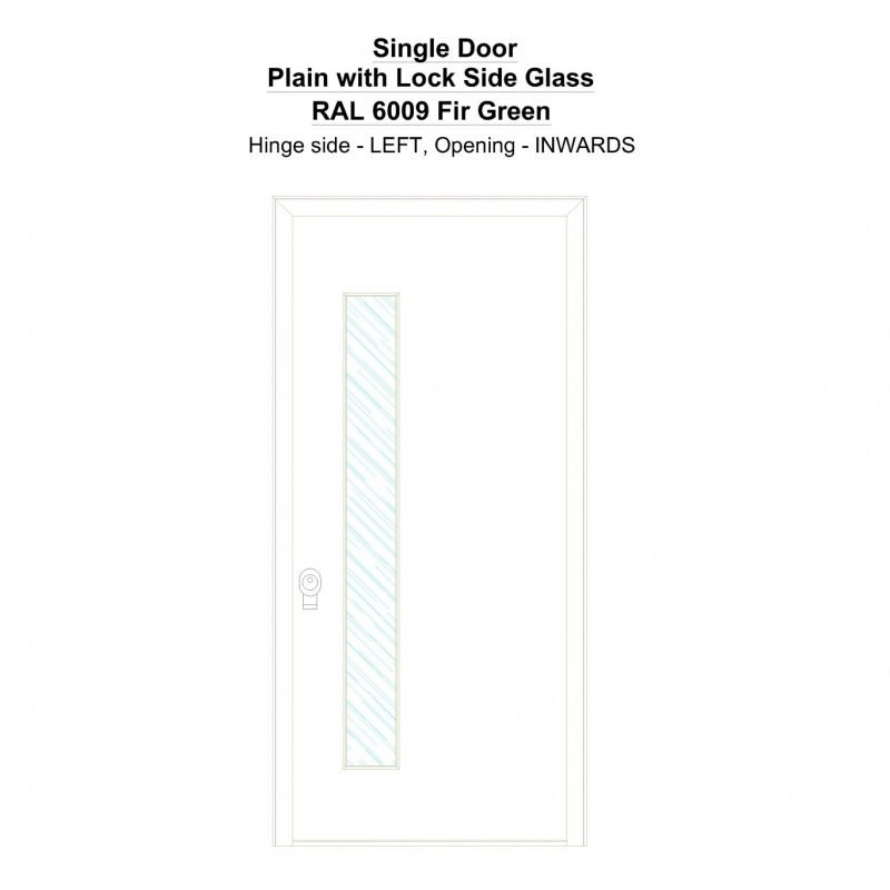 Sd Plain With Lock Side Glass Ral 6009 Fir Green Security Door