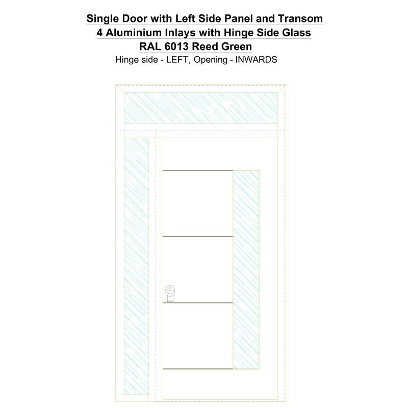 Sd1spt(left) 4 Aluminium Inlays With Hinge Side Glass Ral 6013 Reed Green Security Door