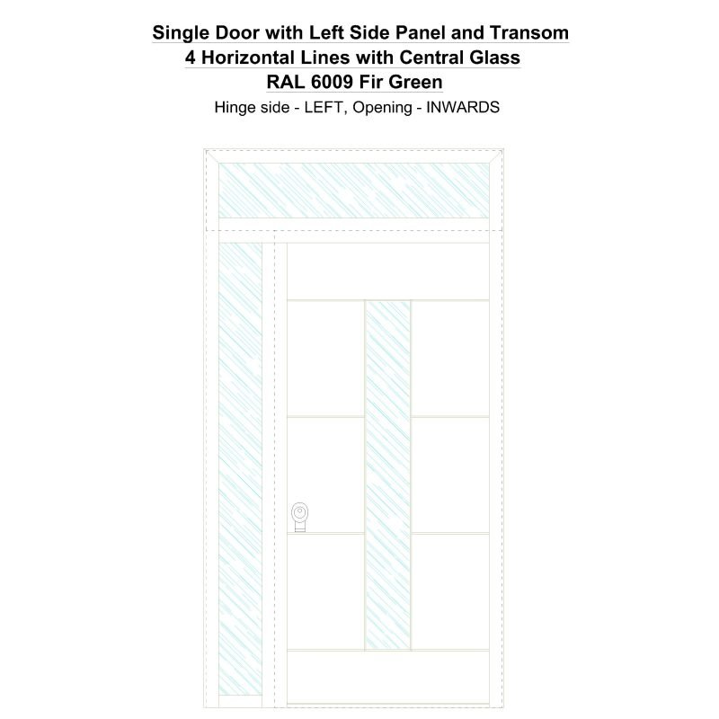 Sd1spt(left) 4 Horizontal Lines With Central Glass Ral 6009 Fir Green Security Door