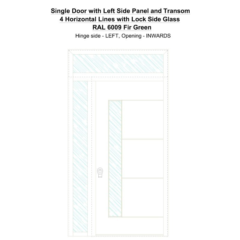 Sd1spt(left) 4 Horizontal Lines With Lock Side Glass Ral 6009 Fir Green Security Door