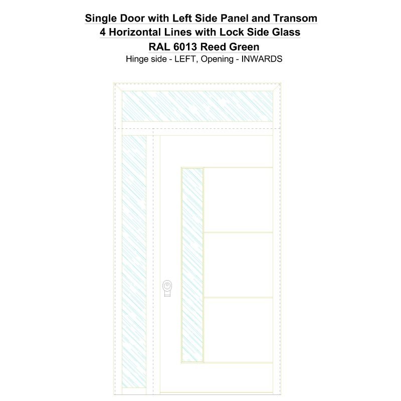 Sd1spt(left) 4 Horizontal Lines With Lock Side Glass Ral 6013 Reed Green Security Door