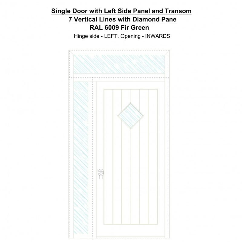 Sd1spt(left) 7 Vertical Lines With Diamond Pane Ral 6009 Fir Green Security Door