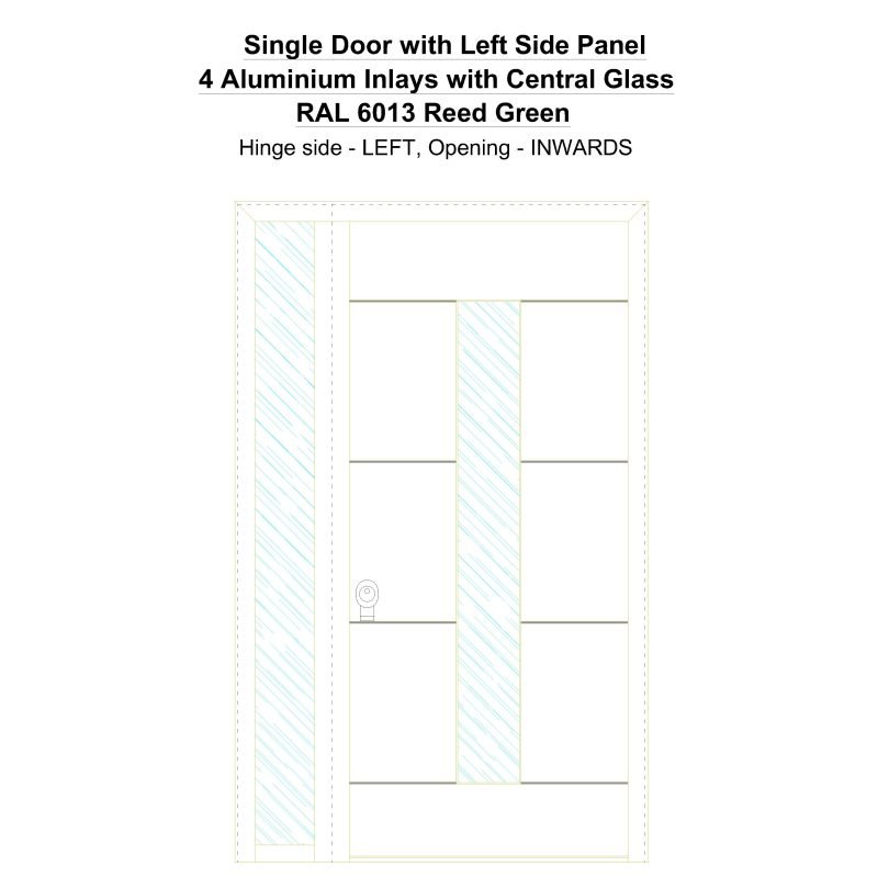 Sd1sp(left) 4 Aluminium Inlays With Central Glass Ral 6013 Reed Green Security Door