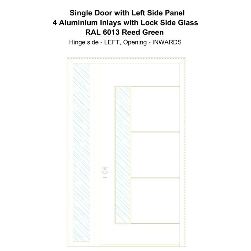 Sd1sp(left) 4 Aluminium Inlays With Lock Side Glass Ral 6013 Reed Green Security Door