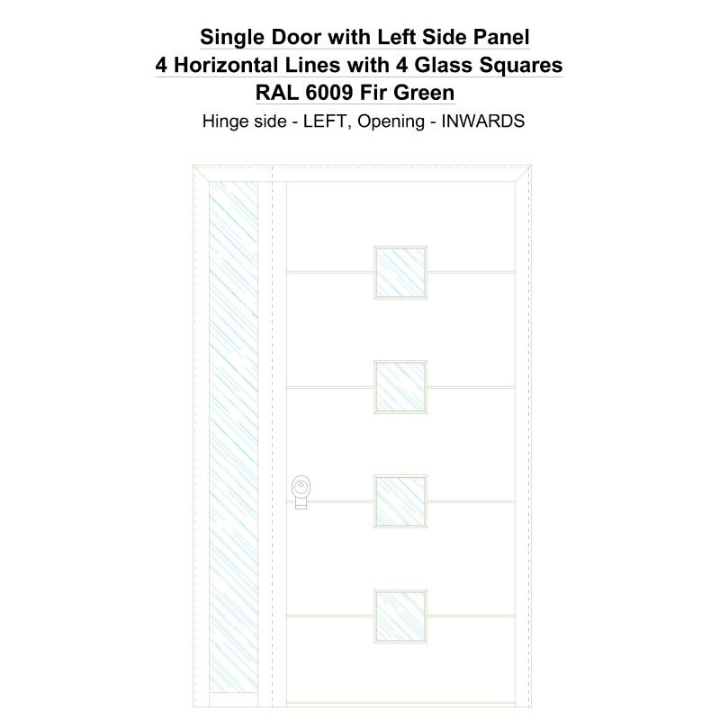 Sd1sp(left) 4 Horizontal Lines With 4 Glass Squares Ral 6009 Fir Green Security Door