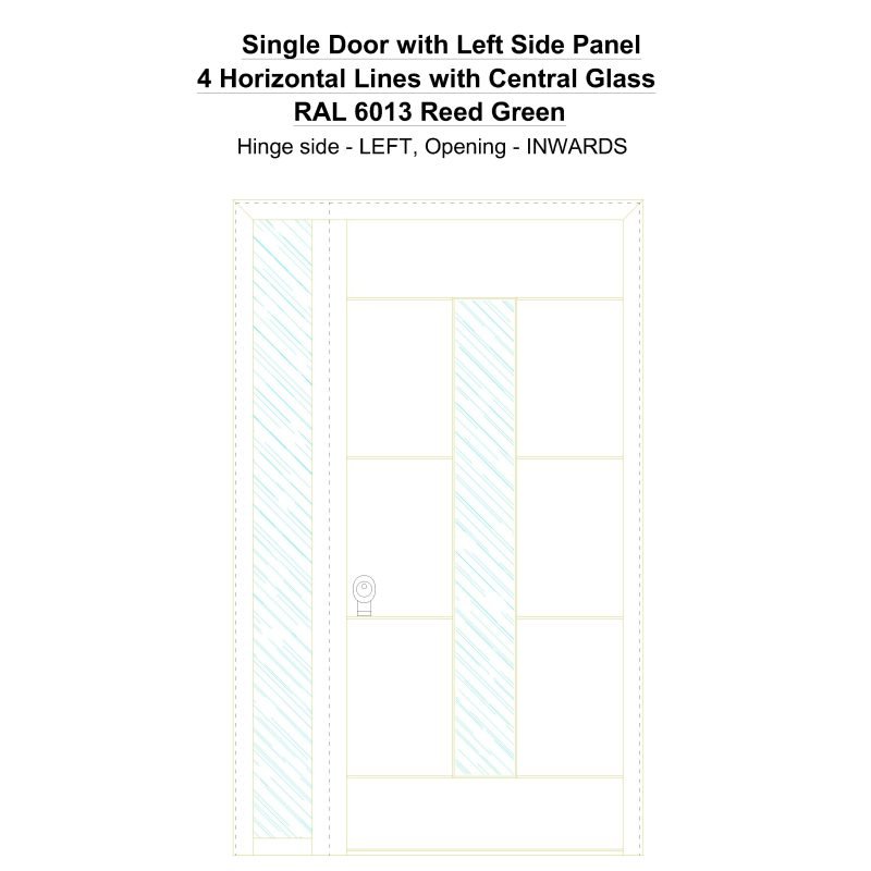 Sd1sp(left) 4 Horizontal Lines With Central Glass Ral 6013 Reed Green Security Door