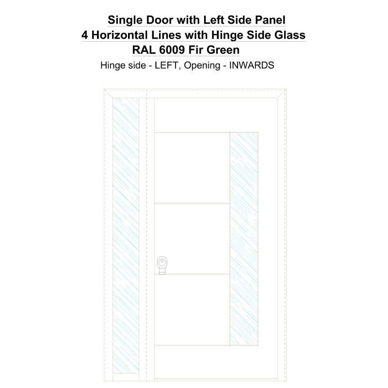 Sd1sp(left) 4 Horizontal Lines With Hinge Side Glass Ral 6009 Fir Green Security Door