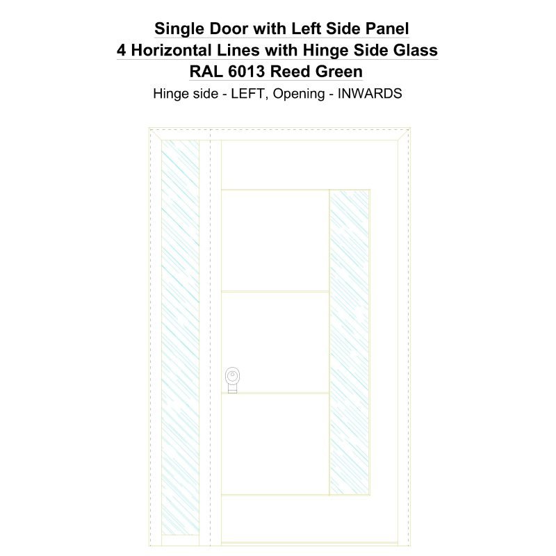 Sd1sp(left) 4 Horizontal Lines With Hinge Side Glass Ral 6013 Reed Green Security Door