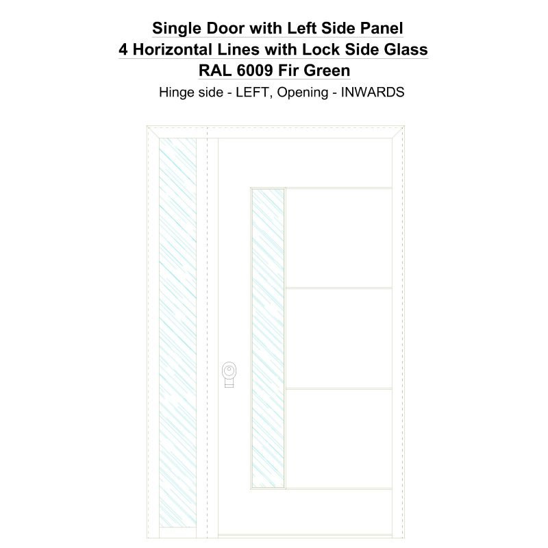 Sd1sp(left) 4 Horizontal Lines With Lock Side Glass Ral 6009 Fir Green Security Door