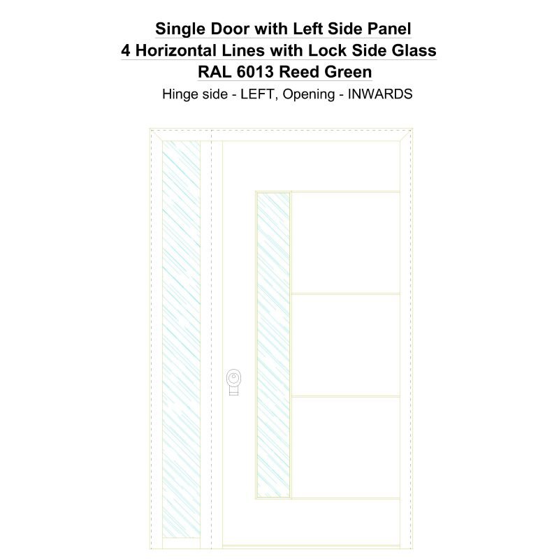 Sd1sp(left) 4 Horizontal Lines With Lock Side Glass Ral 6013 Reed Green Security Door