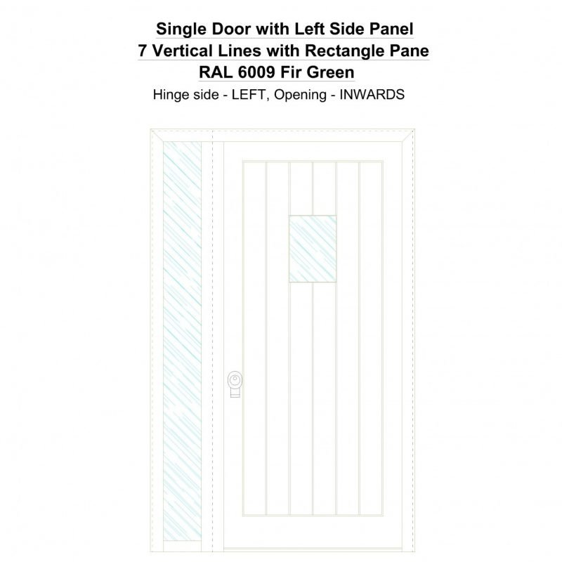 Sd1sp(left) 7 Vertical Lines With Rectangle Pane Ral 6009 Fir Green Security Door