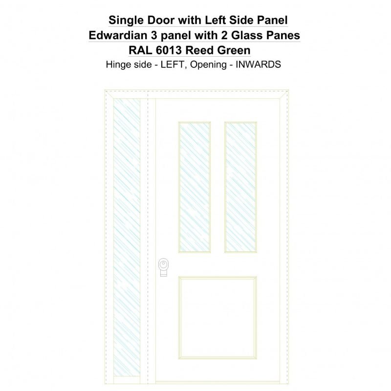 Sd1sp(left) Edwardian 3 Panel With 2 Glass Panes Ral 6013 Reed Green Security Door