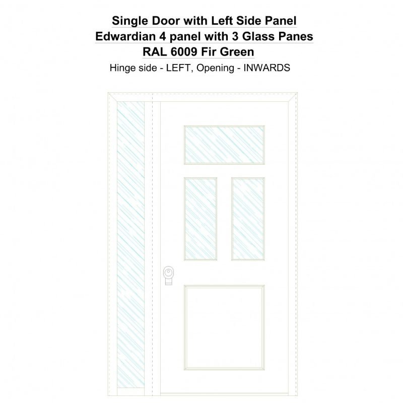 Sd1sp(left) Edwardian 4 Panel With 3 Glass Panes Ral 6009 Fir Green Security Door