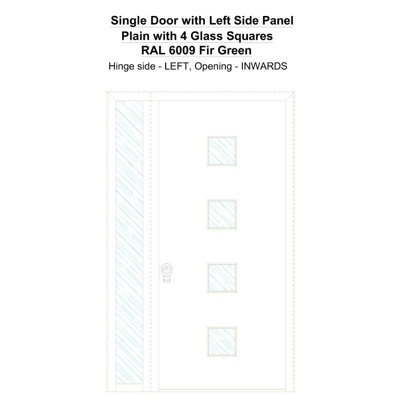 Sd1sp(left) Plain With 4 Glass Squares Ral 6009 Fir Green Security Door