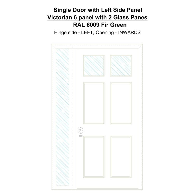 Sd1sp(left) Victorian 6 Panel With 2 Glass Panes Ral 6009 Fir Green Security Door