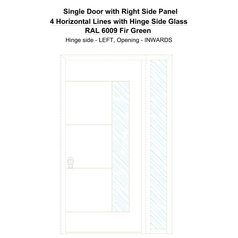 Sd1sp(right) 4 Horizontal Lines With Hinge Side Glass Ral 6009 Fir Green Security Door