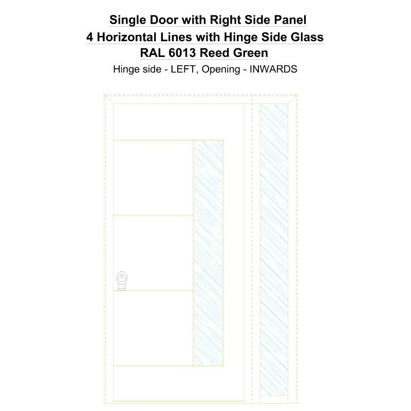 Sd1sp(right) 4 Horizontal Lines With Hinge Side Glass Ral 6013 Reed Green Security Door