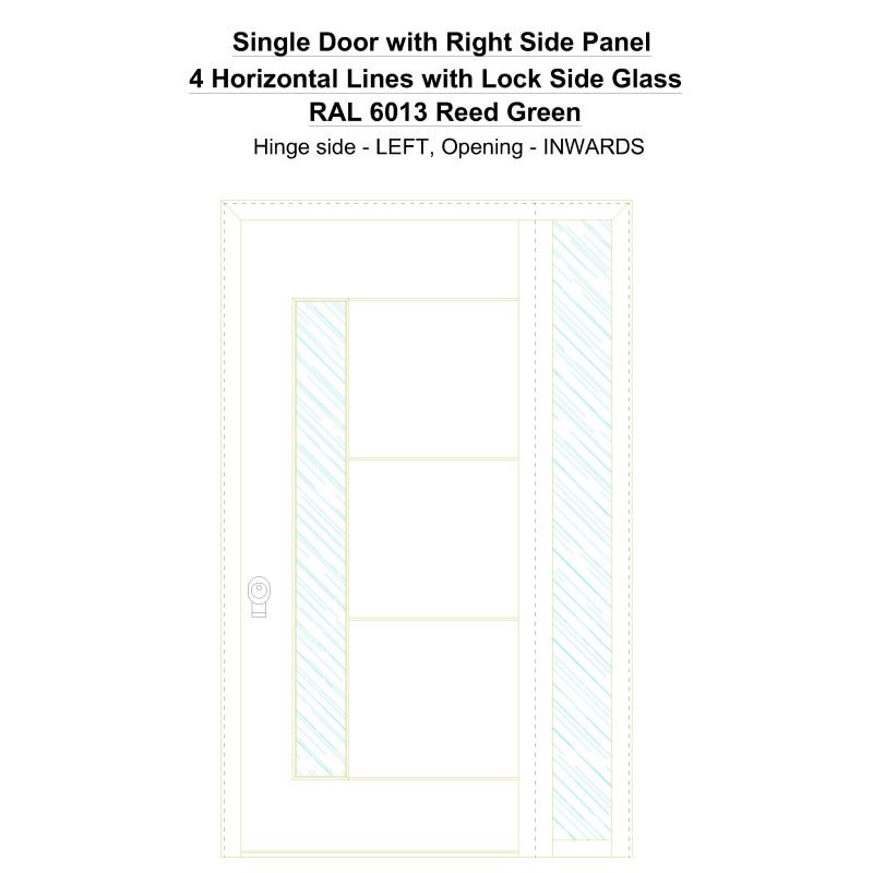 Sd1sp(right) 4 Horizontal Lines With Lock Side Glass Ral 6013 Reed Green Security Door