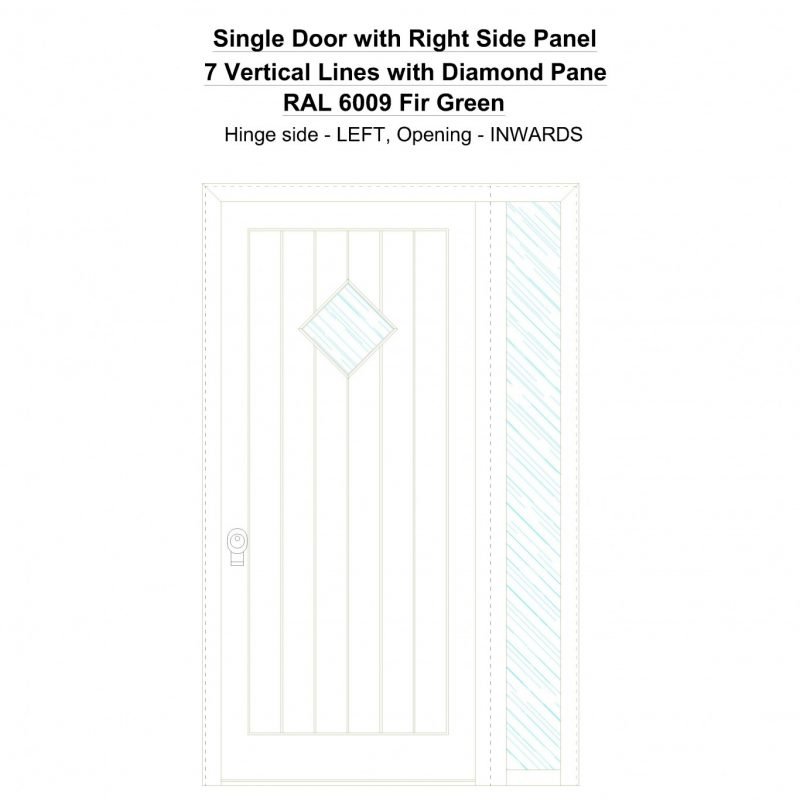 Sd1sp(right) 7 Vertical Lines With Diamond Pane Ral 6009 Fir Green Security Door