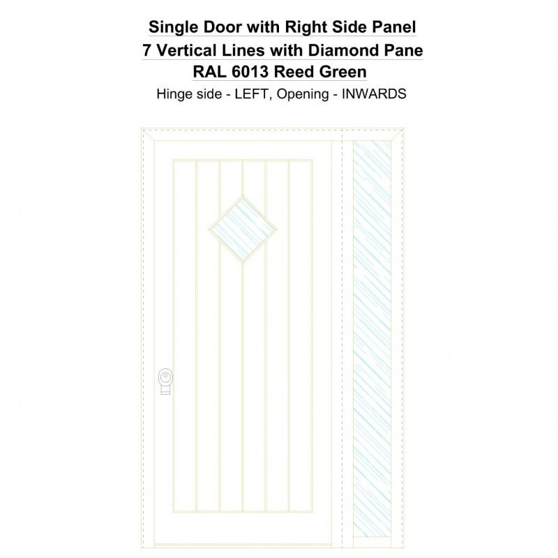 Sd1sp(right) 7 Vertical Lines With Diamond Pane Ral 6013 Reed Green Security Door