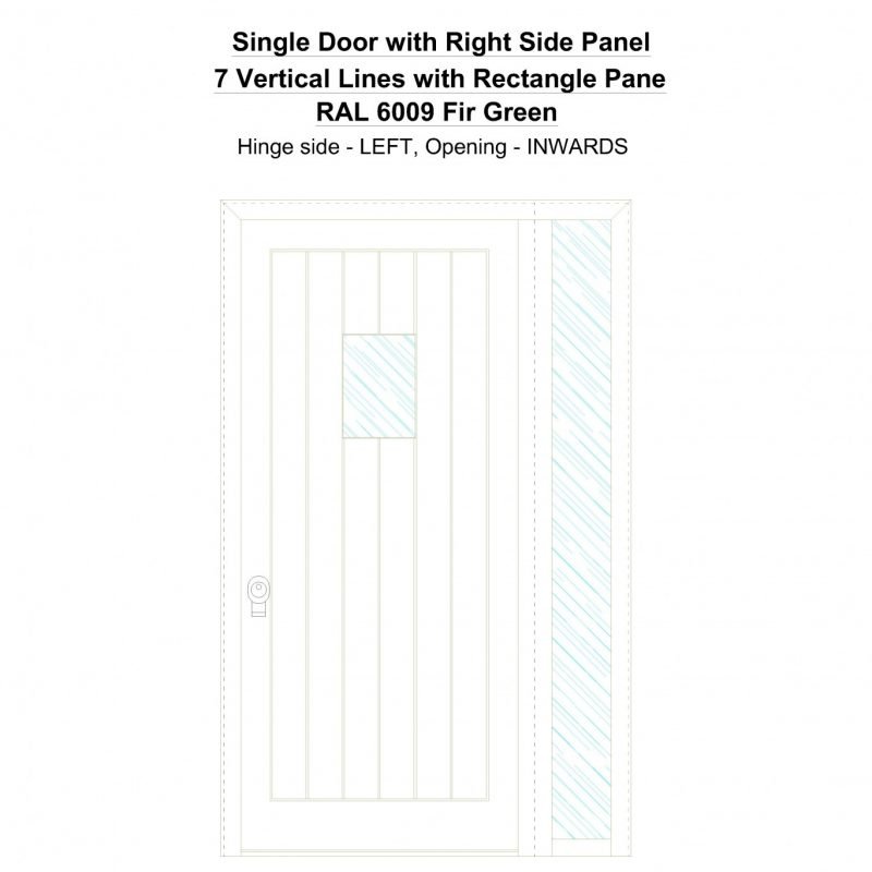 Sd1sp(right) 7 Vertical Lines With Rectangle Pane Ral 6009 Fir Green Security Door