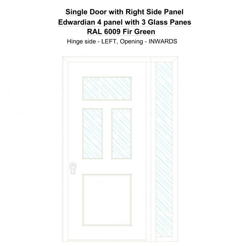 Sd1sp(right) Edwardian 4 Panel With 3 Glass Panes Ral 6009 Fir Green Security Door