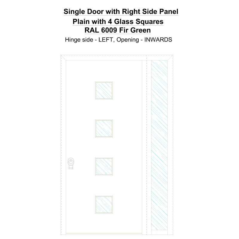 Sd1sp(right) Plain With 4 Glass Squares Ral 6009 Fir Green Security Door