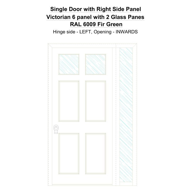 Sd1sp(right) Victorian 6 Panel With 2 Glass Panes Ral 6009 Fir Green Security Door