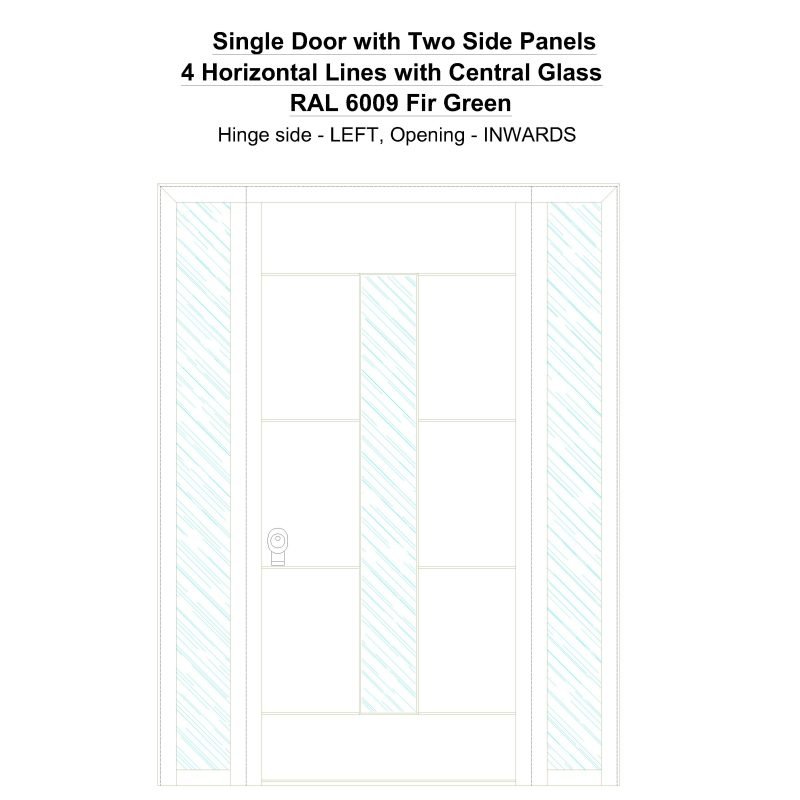 Sd2sp 4 Horizontal Lines With Central Glass Ral 6009 Fir Green Security Door