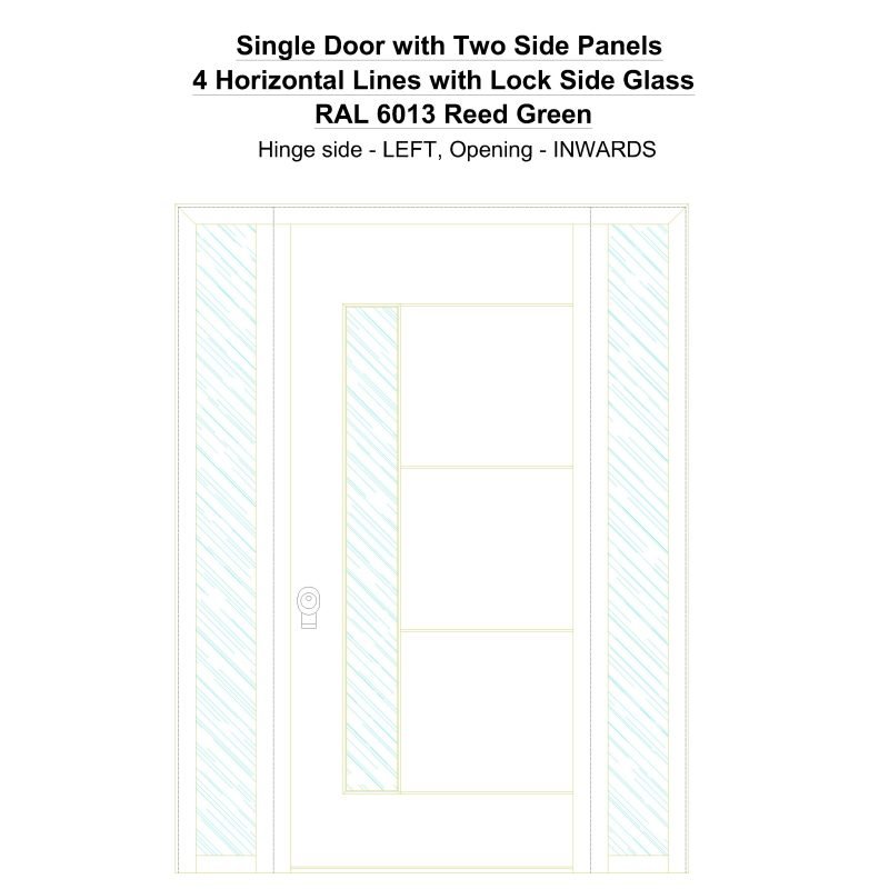 Sd2sp 4 Horizontal Lines With Lock Side Glass Ral 6013 Reed Green Security Door