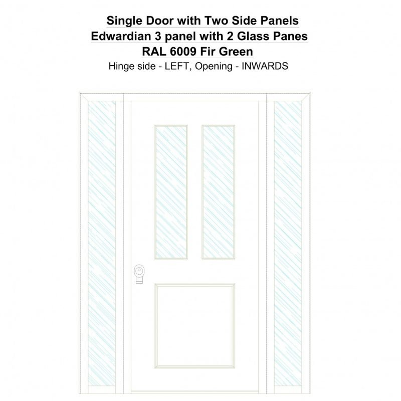 Sd2sp Edwardian 3 Panel With 2 Glass Panes Ral 6009 Fir Green Security Door