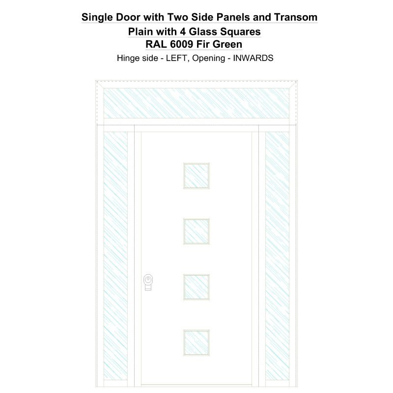 Sd2spt Plain With 4 Glass Squares Ral 6009 Fir Green Security Door