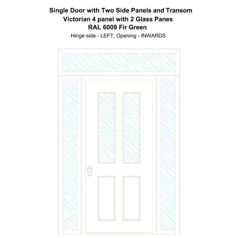 Sd2spt Victorian 4 Panel With 2 Glass Panes Ral 6009 Fir Green Security Door