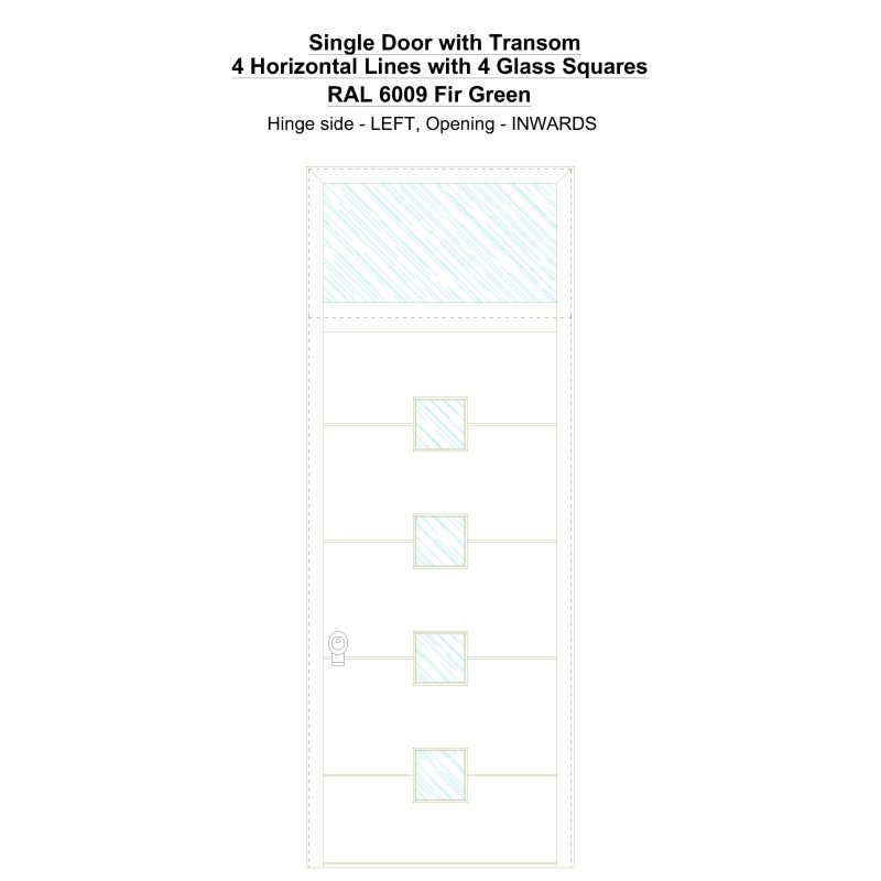 Sdt 4 Horizontal Lines With 4 Glass Squares Ral 6009 Fir Green Security Door