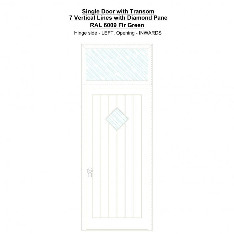 Sdt 7 Vertical Lines With Diamond Pane Ral 6009 Fir Green Security Door