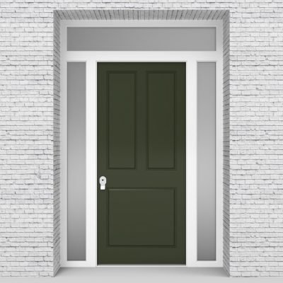 Single Door With Two Side Panels And Transom.3723